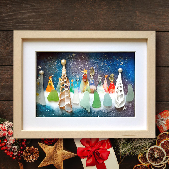 シーグラスアート『 Christmasの夜‧⁺ ⊹˚.～mini～』 シーグラスアート