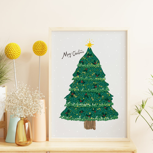 絵本のような クリスマスツリー ポスター☆/A4 A3アート【3日以内に
