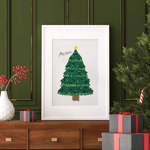 絵本のような クリスマスツリー ポスター☆/A4 A3アート【3日以内に