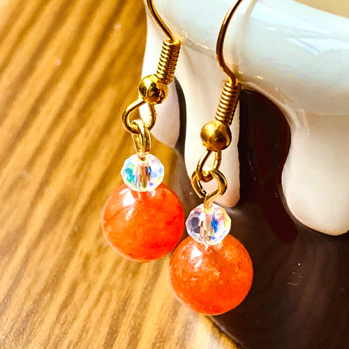 希少！オレゴンサンストーンレクタングルピアス/イヤリング 希少！オレゴンサンストーンレクタングルピアス/イヤリング