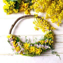 ミモザとかすみ草のハーフリース ～ドライフラワー～ リース ＊COCO