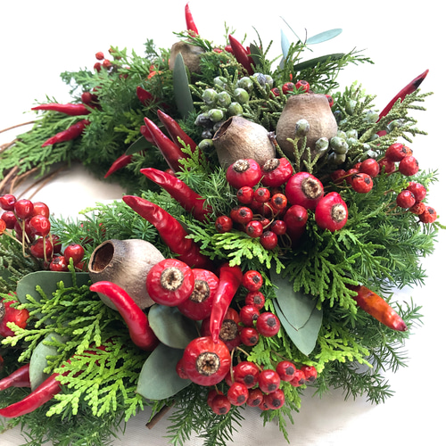 予約受付】フレッシュ＊クリスマスリース/赤い実たっぷりの三日月