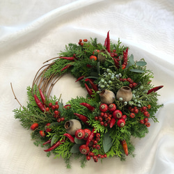 予約受付】フレッシュ＊クリスマスリース/赤い実たっぷりの三日月