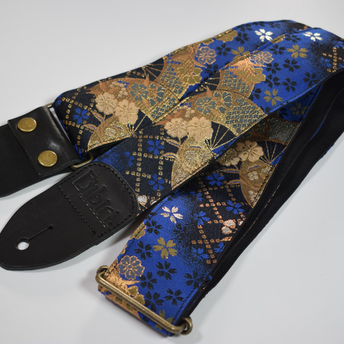和柄 ギターストラップ 金襴 桜と扇 | Handmade Japanese Guitar Strap