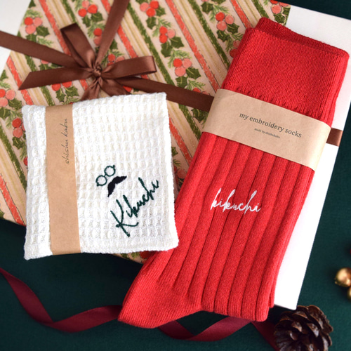 クリスマスギフトに◎メンズ刺繍ソックス&メガネ紳士の刺繍 クリスマスギフトに◎メンズ刺繍ソックス&メガネ紳士の刺繍
