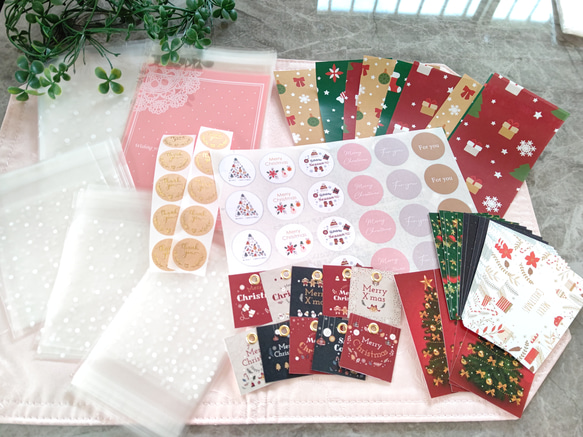 【大容量】クリスマスラッピングパック☆クリスマスカード クリスマスタグ クリスマスシール ラッピング袋 1枚目の画像