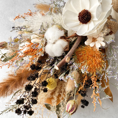 アネモネとコットンのドライフラワースワッグ/ミニブーケ スワッグ  