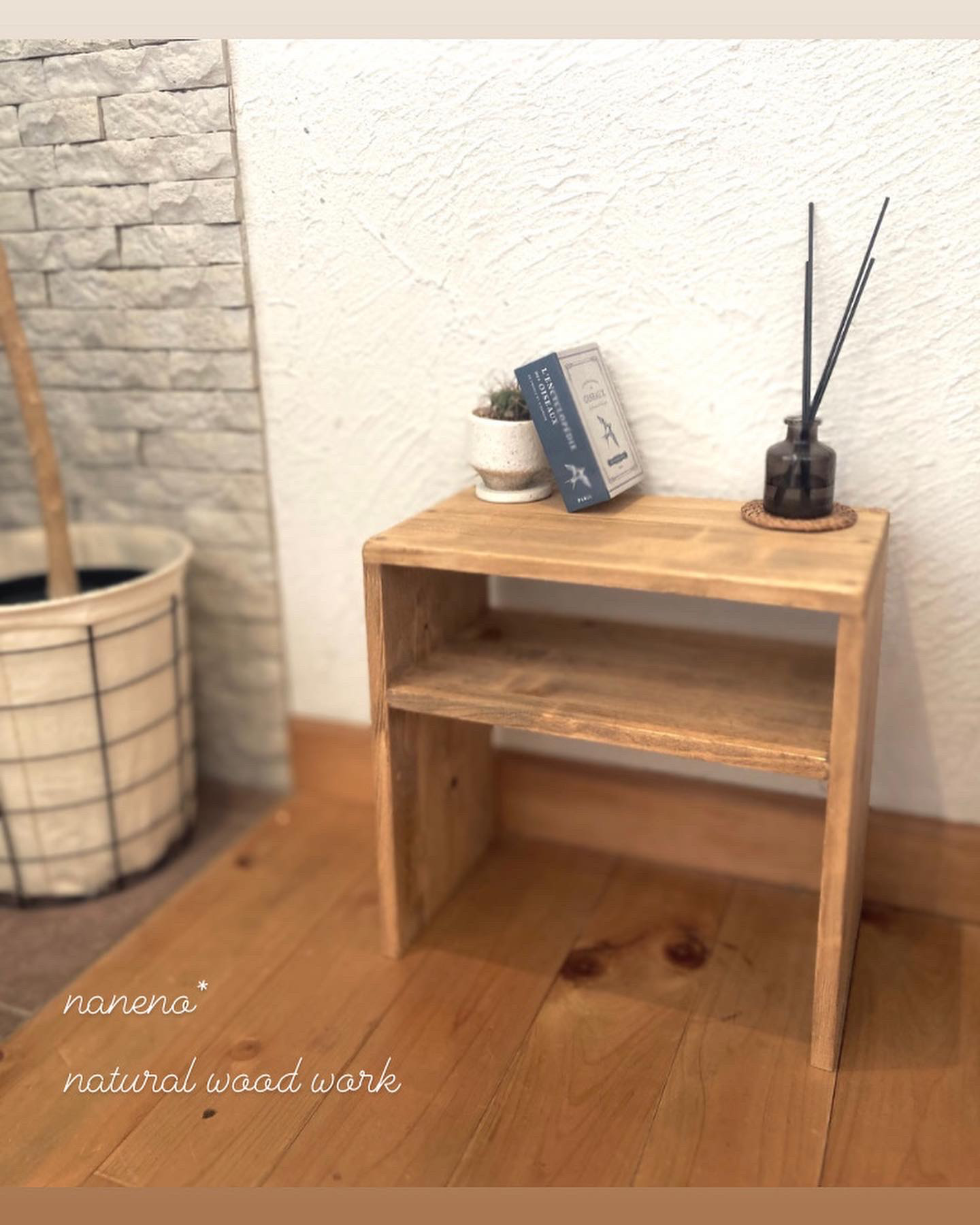 miniサイドテーブル ミニデスク　収納棚　飾り棚 W35０ミディアム 材種②