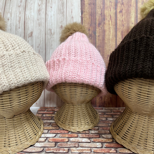 カシミヤ100% 手編みニット帽 ニット帽・ビーニー Puko's Handmade