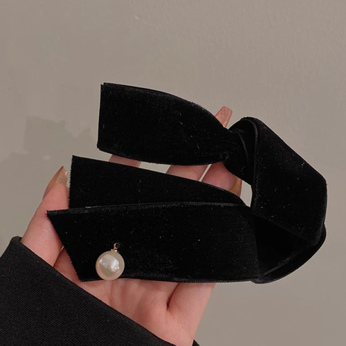 ベルベット パール ヘアアクセサリー リボン デート 結婚式 二次会  