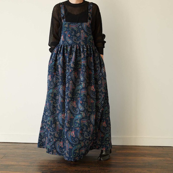 apron dress (blue paisley) 2枚目の画像