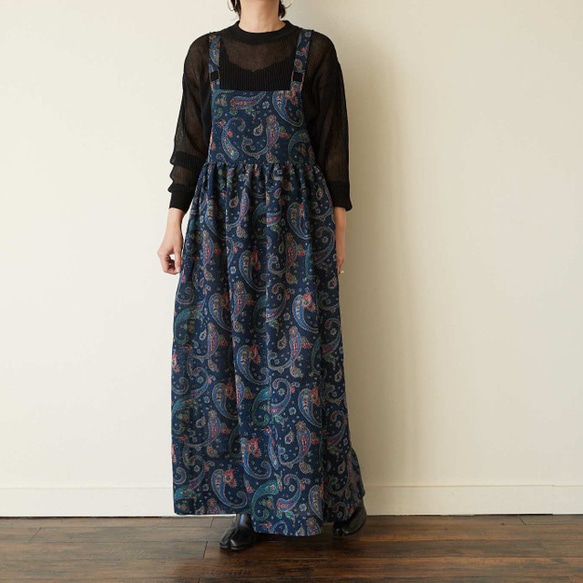 apron dress (blue paisley) 3枚目の画像