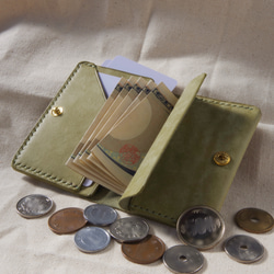 (緑)コンパクトミニウォレット　イタリアンレザー　本革　コンパクト財布　Maya 2枚目の画像