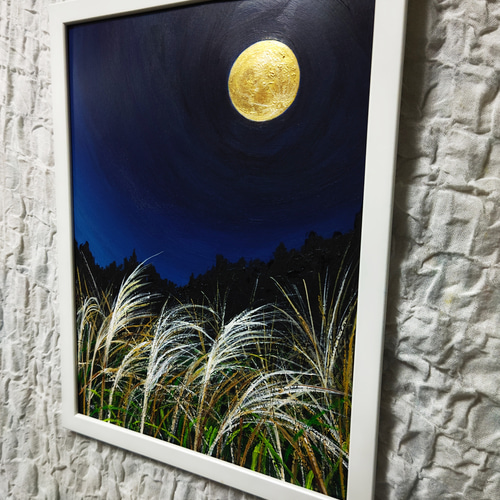 油絵 絵画【満月の夜空】 油絵 絵画 【十五夜の黄金の月】 絵画 HR 通販 14983186