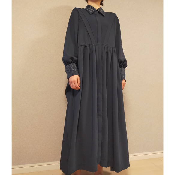 2way Design Stitch Maxi Dress  NAVY 6枚目の画像