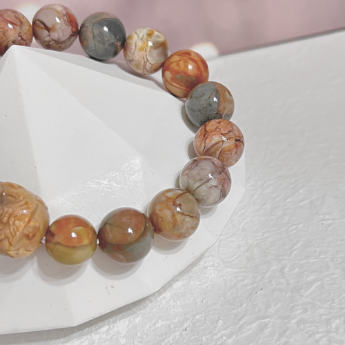 稀少なカラフル爆裂模様 アラシャンアゲートブレスレット 天然石 彫刻