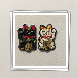 ビーズ刺繍ブローチ　- 招き猫　- 5枚目の画像