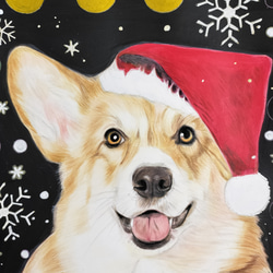 クリスマスとわんこF  色鉛筆　手描きハンドメイド 3枚目の画像