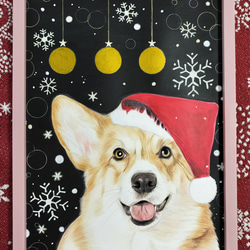 クリスマスとわんこF  色鉛筆　手描きハンドメイド 1枚目の画像