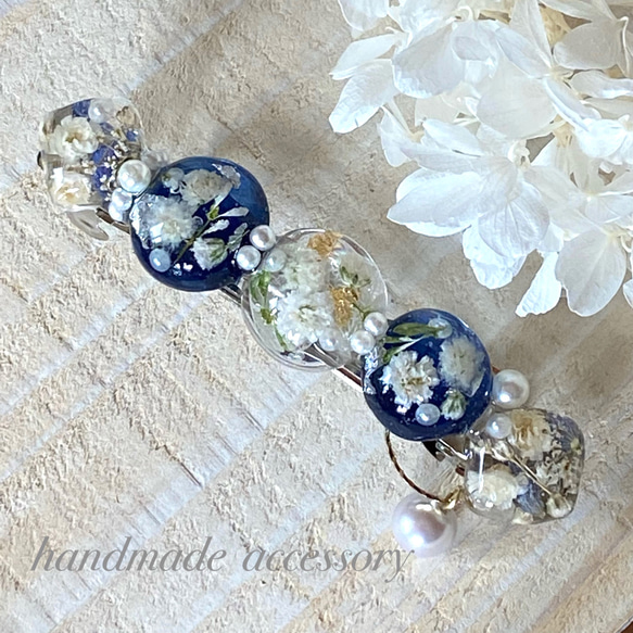 うさこかすみ草バレッタ ♡ ドライフラワーバレッタ かすみ草 華やか レジンアクセサリー イベント