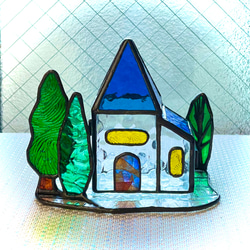 青い屋根のハウス　ステンドグラス　クリスマス　キャンドルホルダー 6枚目の画像