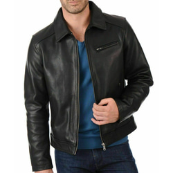 牛革・シャツ襟付きクラシックなジャケット Cow Leather Jacket with Shirt Collars 1枚目の画像