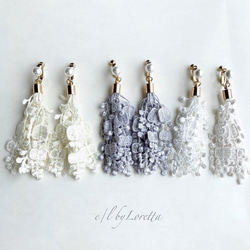 Lace tassel pearl pierce/earring(White) 3枚目の画像