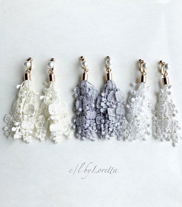 Lace tassel pearl pierce/earring(White) 3枚目の画像