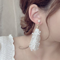 Lace tassel pearl pierce/earring(White) 2枚目の画像