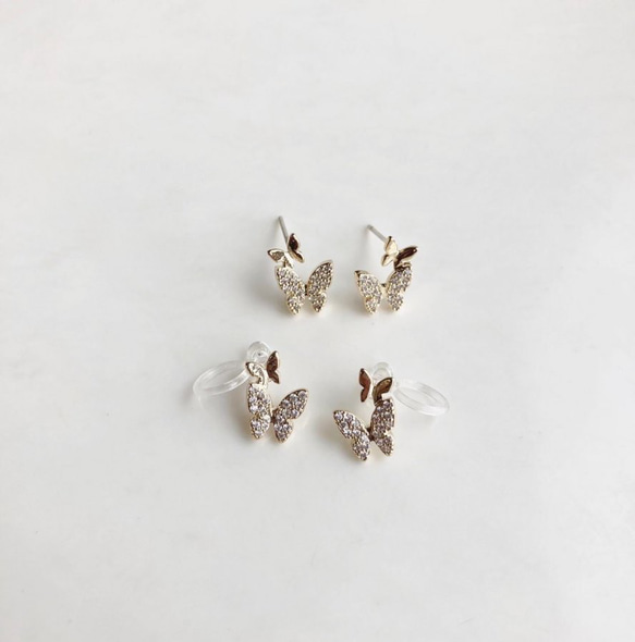 (全2色)Butterfly crystal piece/ear cuff 2枚目の画像