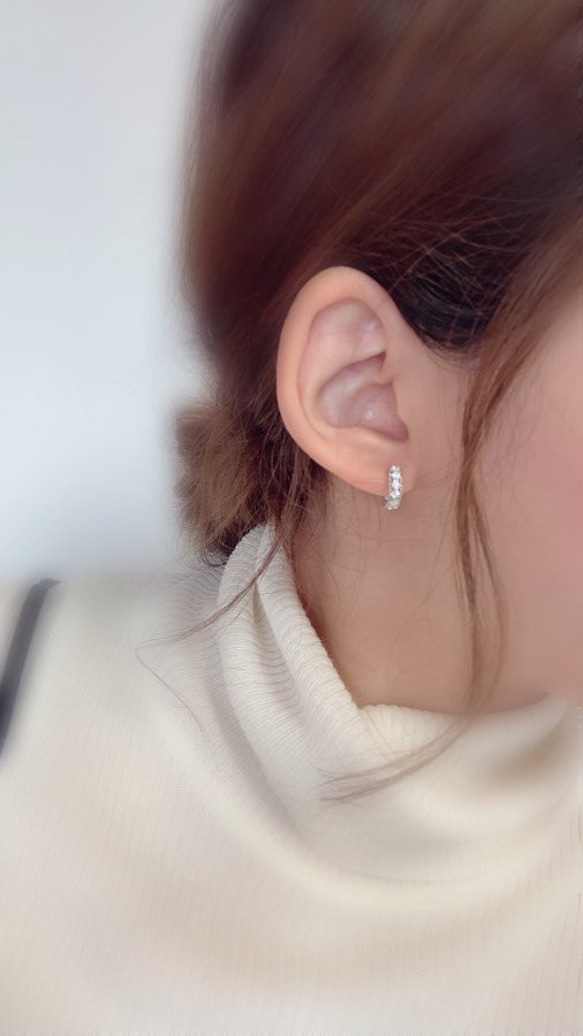 K10 CZ hoop pierce(White Gold) 3枚目の画像