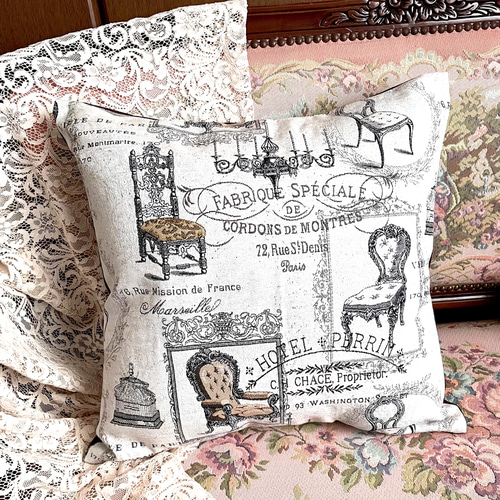 フランスアンティーククッション2個セットゴブラン織り ロココリボン