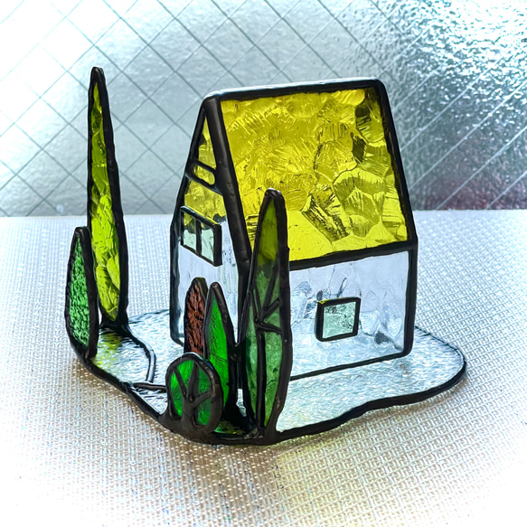 黄色い屋根のハウス　ステンドグラス　クリスマス　キャンドルホルダー 5枚目の画像