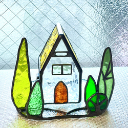 黄色い屋根のハウス　ステンドグラス　クリスマス　キャンドルホルダー 6枚目の画像