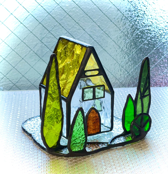 黄色い屋根のハウス　ステンドグラス　クリスマス　キャンドルホルダー 4枚目の画像