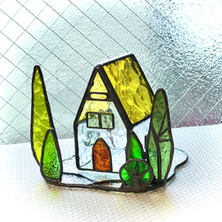 黄色い屋根のハウス　ステンドグラス　クリスマス　キャンドルホルダー 2枚目の画像