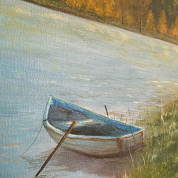【手描きの油絵作品】湖畔のボート 3枚目の画像