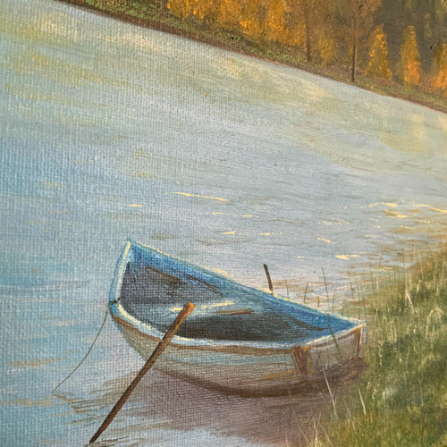 【公式ショップ】 手描きの油絵作品】湖畔のボート 絵画 JO's art gallery 通販 絵画+タペストリー