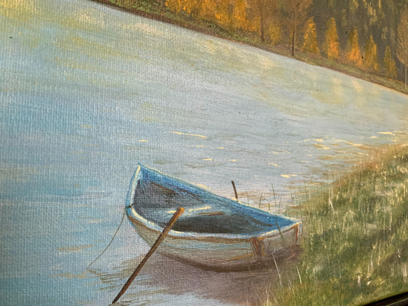 【純手繪油畫】湖邊的小船 第3張的照片