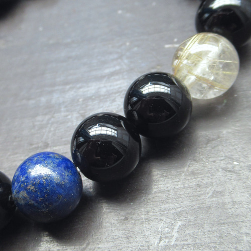 龍彫水晶x黒水晶・モリオンxルチルクォーツxラピスラズリ
