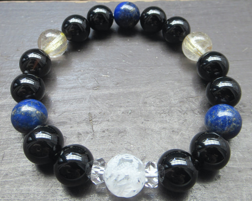 龍彫水晶x黒水晶・モリオンxルチルクォーツxラピスラズリ