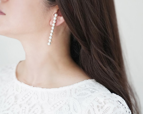 ★18ＫＷＧメレーダイヤピアス　★10ＫＧパールピアス　　片耳用　フックタイプ ☆18KWGメレーダイヤピアス ☆10KGパールピアス 片耳用 フック