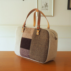 ハンドメイド ♡ 完成品 ツイードポシェット ショルダーバッグ ツイードバッグ Swaraj/ツイードレザーコンボショルダーバッグ -ころんとした形