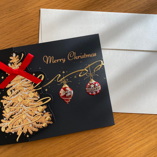 新柄入荷！イタリア製 大人のクリスマスカード『エンボス加工 きらきら