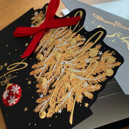 新柄入荷！イタリア製 大人のクリスマスカード『エンボス加工 きらきら