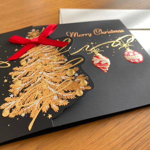 新柄入荷！イタリア製 大人のクリスマスカード『エンボス加工 きらきら