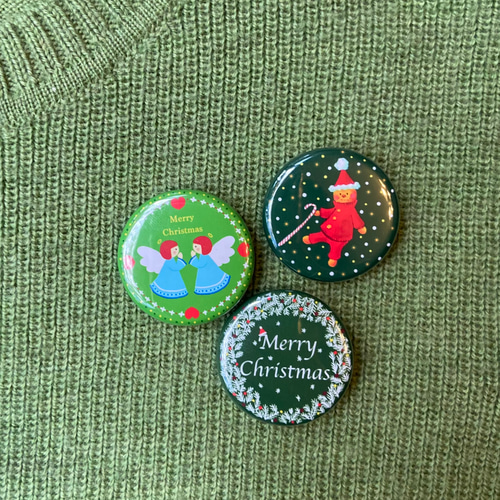 クリスマス⭐︎缶バッチ グリーンリース ピンバッチ mimiro 通販 