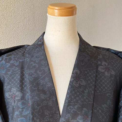 大島紬 着物リメイク 作務衣 現品限り 色花模様 大人女子和の