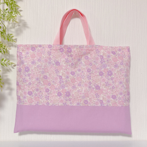 受注制作】花柄リボン パステルピンク レッスンバッグ 手提げ