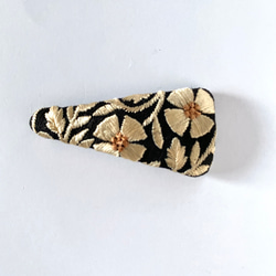 印度刺繡絲帶黑金米色設置三針髮夾按扣 第5張的照片